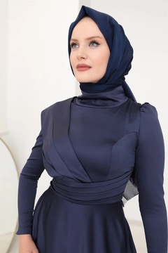A wholesale clothing model wears hul10645-shawl-navy-blue, Turkish wholesale Shawl of Hulya Keser