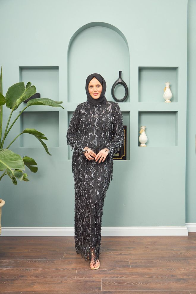 Hulya Keser Robe De Soirée À Franges Rana Argent Vêtements en gros Élégant