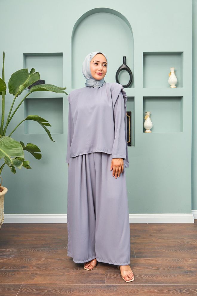 Hulya Keser بدلة عادية مزدوجة رمادي ملابس بالجملة محتشم