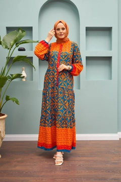 A wholesale clothing model wears hul10742-dress-tile-&-saks, Turkish wholesale Dress of Hulya Keser