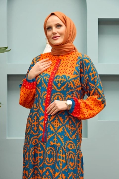 A wholesale clothing model wears hul10742-dress-tile-&-saks, Turkish wholesale Dress of Hulya Keser