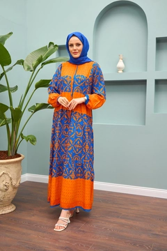 A wholesale clothing model wears hul10763-dress-brick-&-blue, Turkish wholesale Dress of Hulya Keser