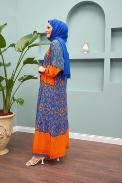 A wholesale clothing model wears hul10763-dress-brick-&-blue, Turkish wholesale Dress of Hulya Keser