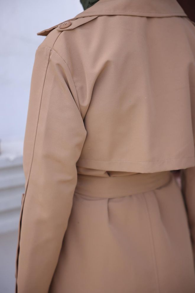 Hulya Keser Trench Coat With Buttoned Sleeves Tan Wholesale Clothing Spring