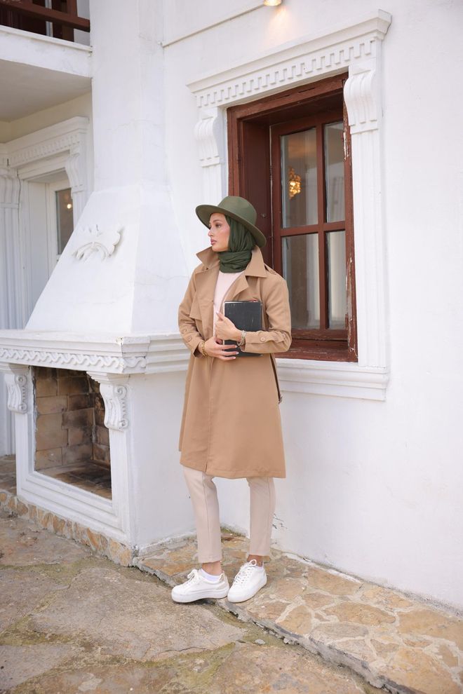 Hulya Keser Trench Coat With Buttoned Sleeves Tan Wholesale Clothing No Fabric