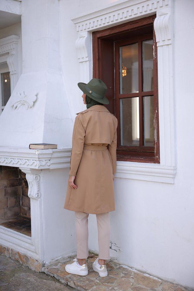 Hulya Keser Trench Coat With Buttoned Sleeves Tan Wholesale Clothing 5