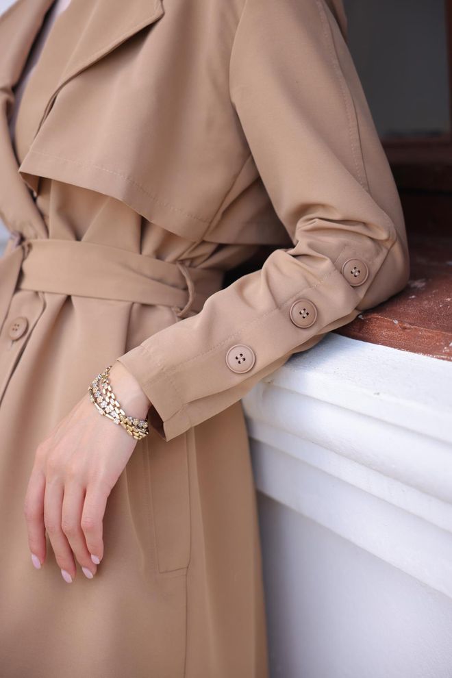 Hulya Keser Trench Coat With Buttoned Sleeves Tan Wholesale Clothing Fall