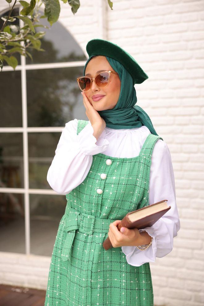 Hulya Keser Abito Salopette Con Cintura E Motivo A Righe Verde Abbigliamento all'ingrosso Modesto