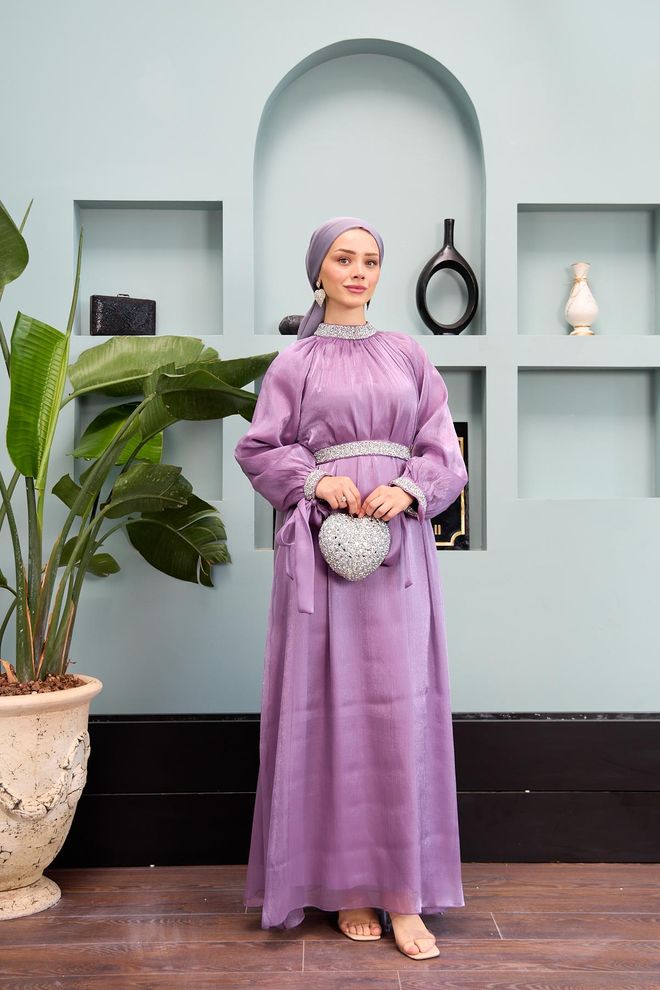 Hulya Keser Suknia Wieczorowa Z Ozdobnymi Kamieniami – Liliowa Hurtowa sprzedaż odzieży 5