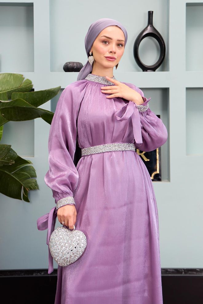 Hulya Keser Suknia Wieczorowa Z Ozdobnymi Kamieniami – Liliowa Hurtowa sprzedaż odzieży Przyjęcie