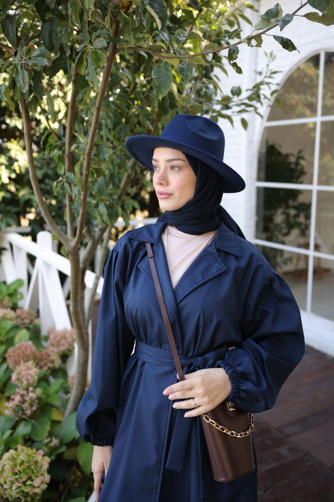 Hulya Keser Oversize Trench Coat Navy Blue Wholesale Clothing Casual