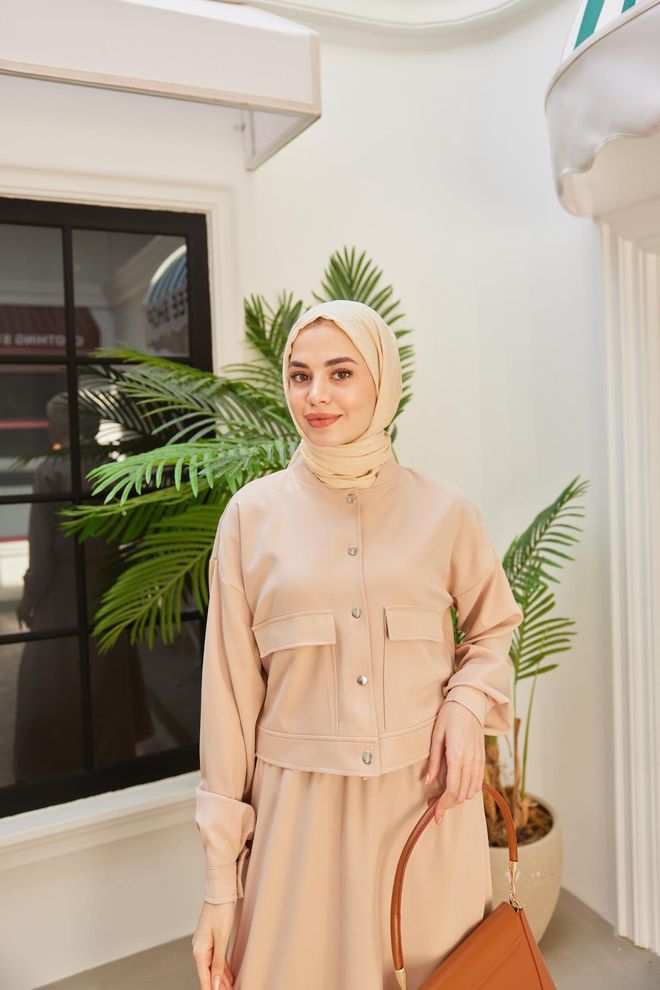 Hulya Keser Διπλή Κρέπ Φούστα Φούστα Με Ελαστική Μέση Κρέμα Χονδρικό εμπόριο ενδυμάτων Casual