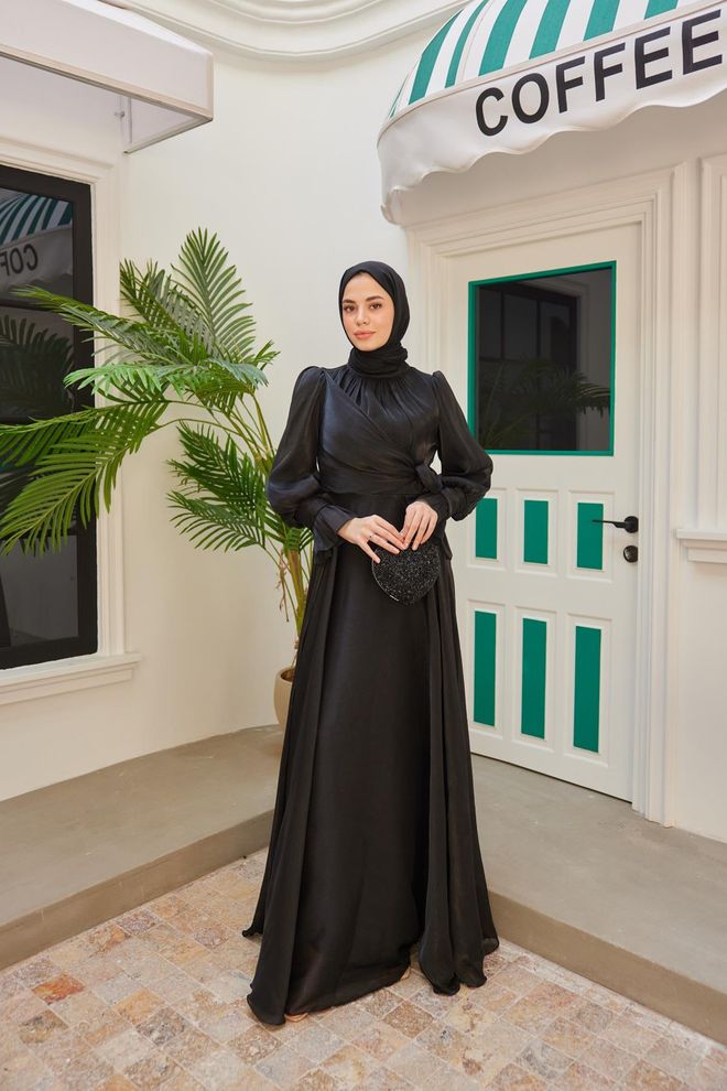 Hulya Keser Işıltı Avondjurk Zwart Groothandel Kleding 5