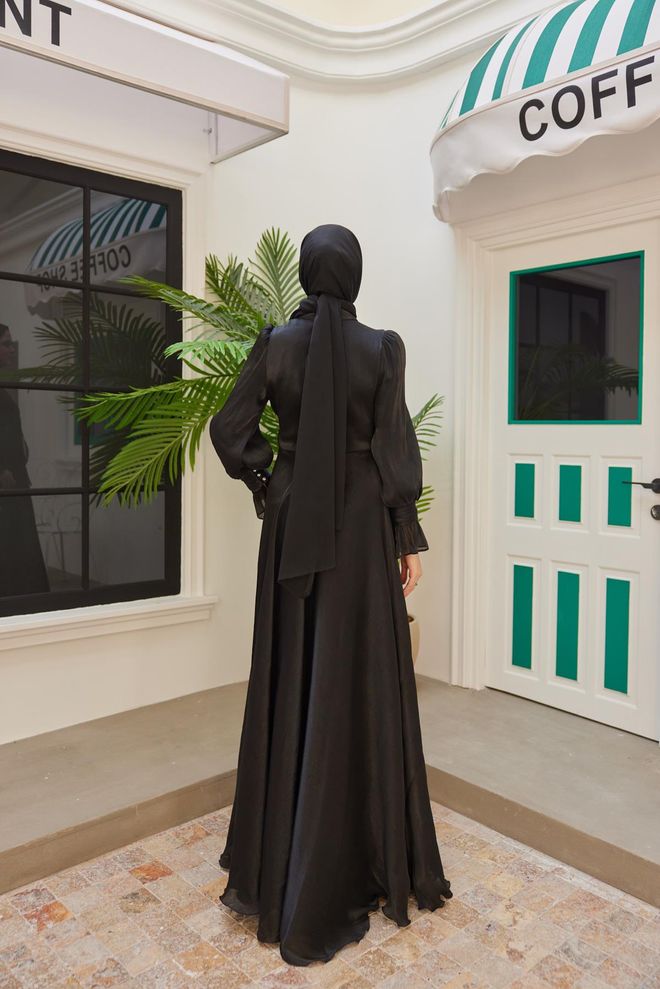 Hulya Keser Işıltı Avondjurk Zwart Groothandel Kleding 6