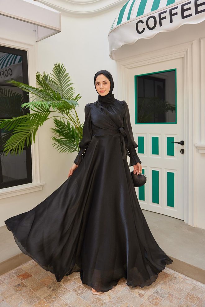 Hulya Keser Işıltı Avondjurk Zwart Groothandel Kleding Verjaardag