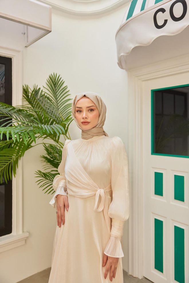 Hulya Keser Glitter Evening Dress Ecru Wholesale Clothing Wedding