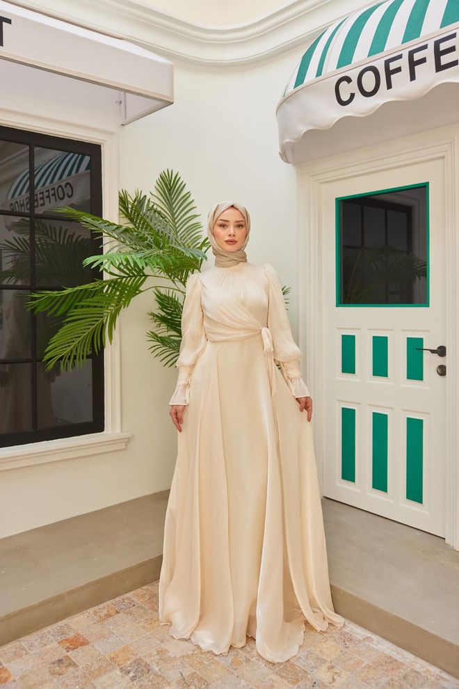 Hulya Keser Glitter Evening Dress Ecru Wholesale Clothing 5