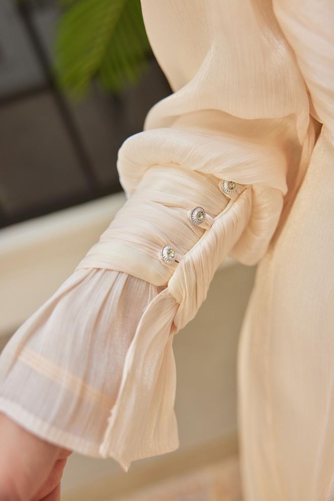 Hulya Keser Glitter Evening Dress Ecru Wholesale Clothing Modest