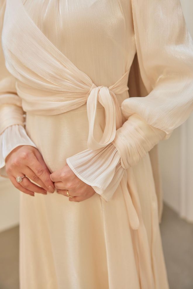 Hulya Keser Glitter Evening Dress Ecru Wholesale Clothing No Fabric