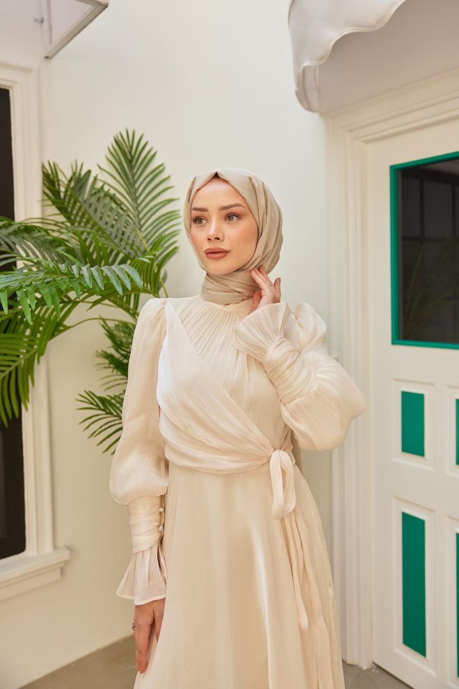Hulya Keser Abito Da Sera Işıltı Ecru Abbigliamento all'ingrosso Elegante