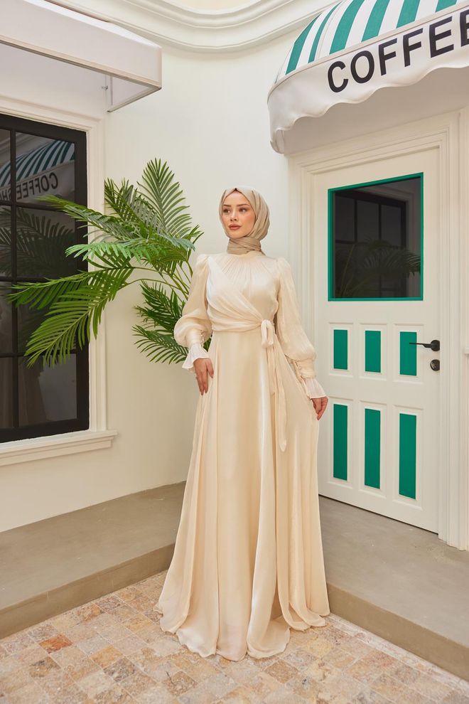 Hulya Keser Glitter Evening Dress Ecru Wholesale Clothing 6