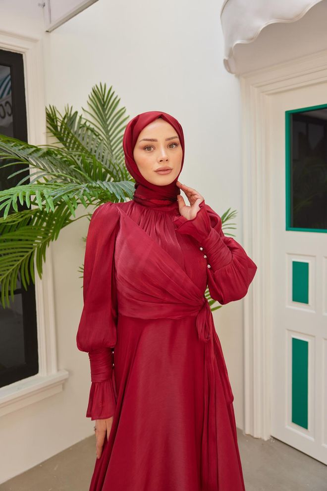 Hulya Keser Elif Işıltı فستان سهرة أحمر ملابس بالجملة رائع