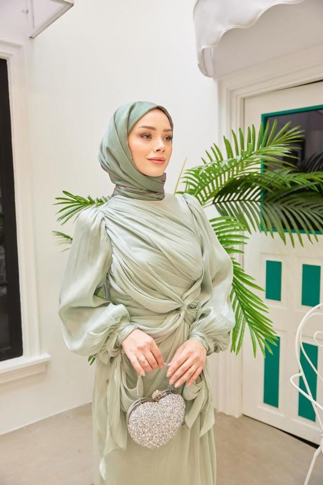 Hulya Keser شال قماش جانجان أخضر نعناعي ملابس بالجملة 0