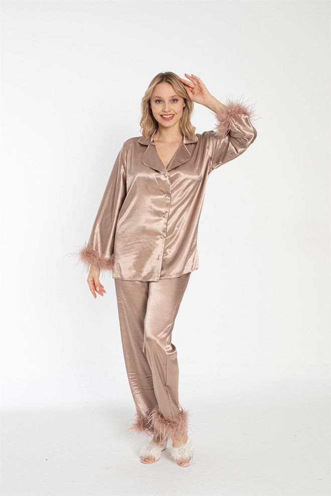 Hulya Keser Set Pijama Bej Îmbrăcăminte cu ridicata 4