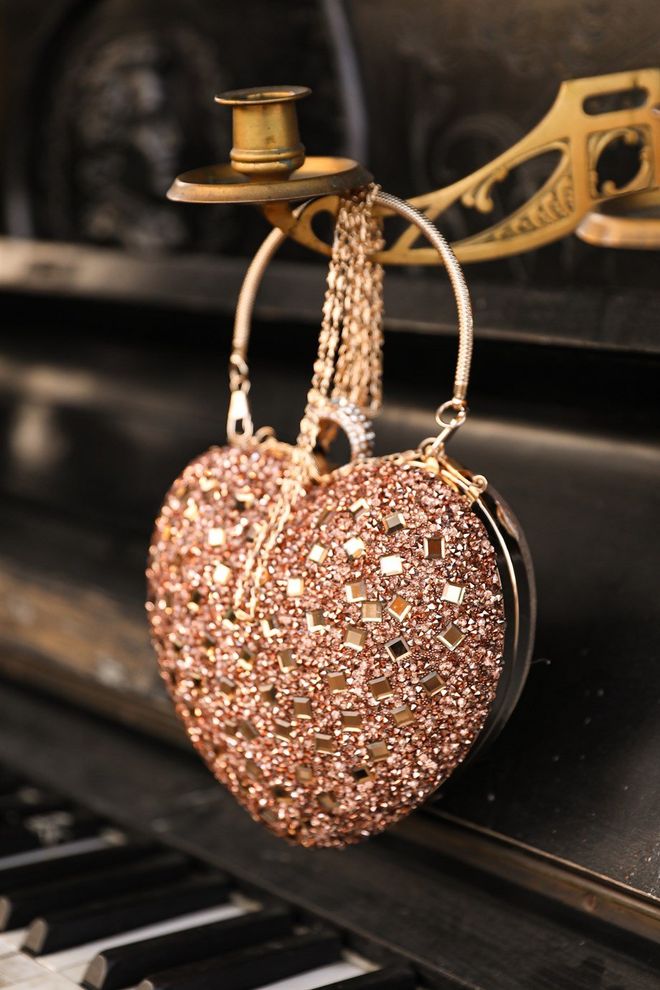 Hulya Keser Herz Abendkleidtasche – Roségold Großhandelskleidung 2