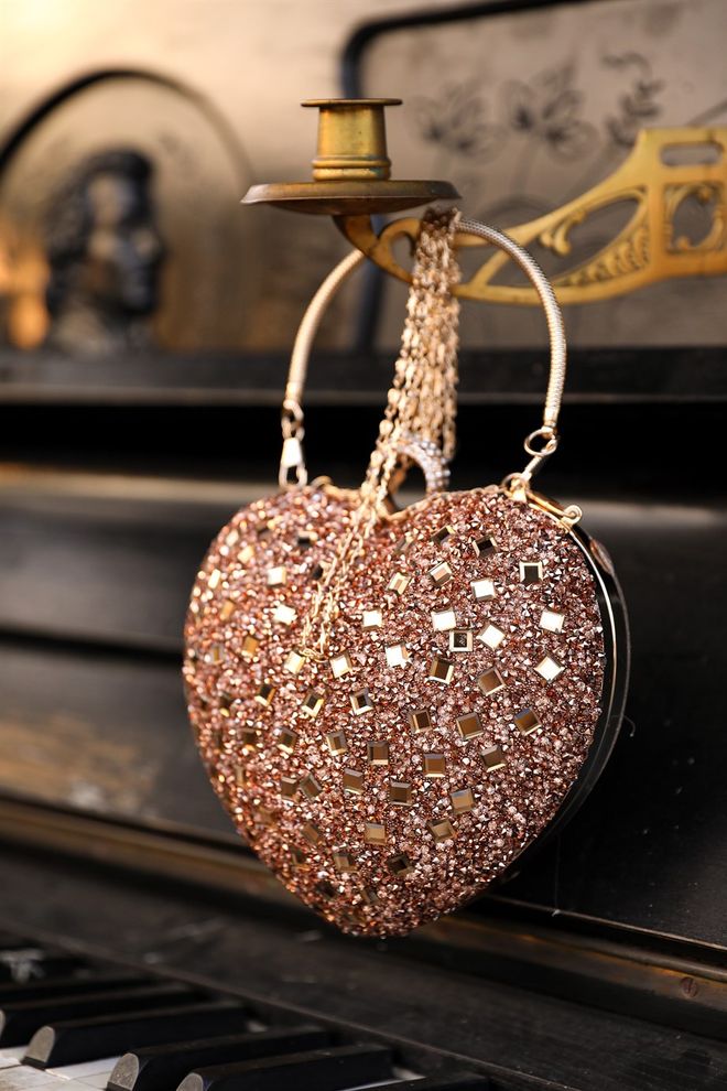 Hulya Keser Herz Abendkleidtasche – Roségold Großhandelskleidung 1