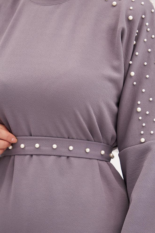 Hulya Keser Платье Назлы Серый Оптовая продажа одежды Элегантный