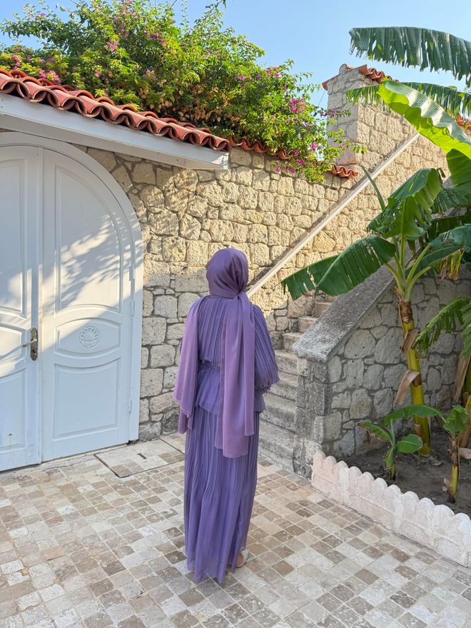 Hulya Keser Mor Pileli Yüksek Bel Maksı Etek Toptan Giyim Nostaljik