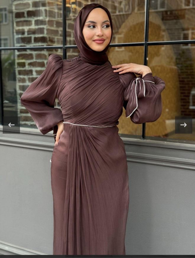 Hulya Keser Brown Elegant Modest Formal Sheath Dress Wholesale Clothing 1