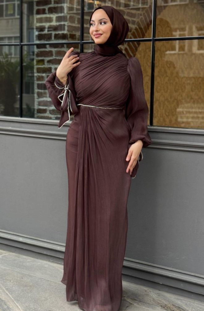 Hulya Keser Brown Elegant Modest Formal Sheath Dress Wholesale Clothing Work