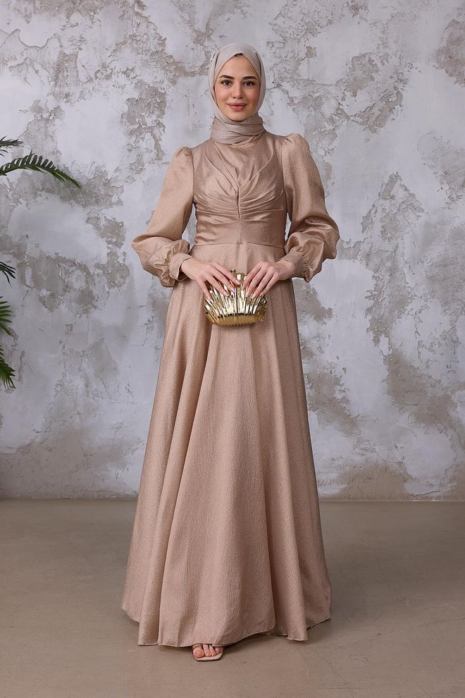 Hulya Keser Beige Elegant A Line Modest Dress Wholesale Clothing 5