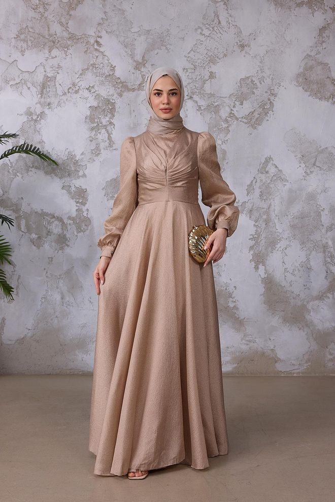 Hulya Keser Beige Elegant A Line Modest Dress Wholesale Clothing 1