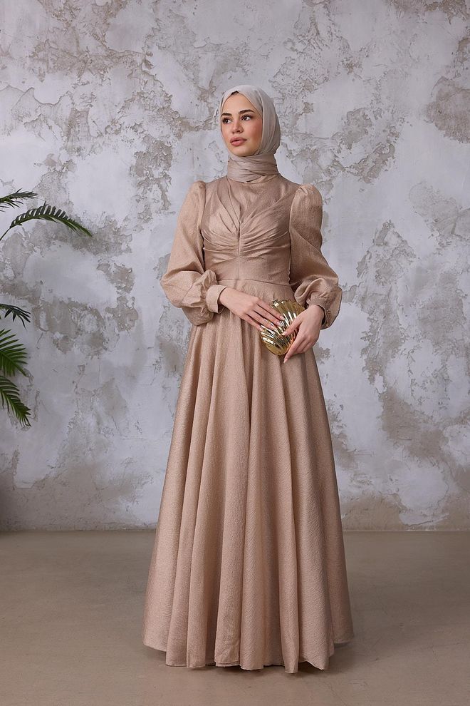 Hulya Keser Vestido Beige Elegante Modesto De Corte A Ropa al por mayor Modesto