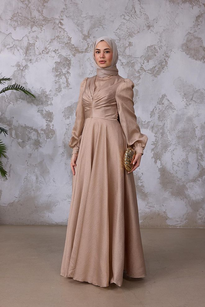 Hulya Keser Beige Elegant A Line Modest Dress Wholesale Clothing Birthday