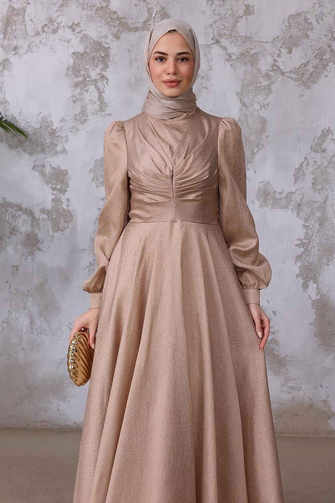 Hulya Keser Beige Elegant A Line Modest Dress Wholesale Clothing Cocktail