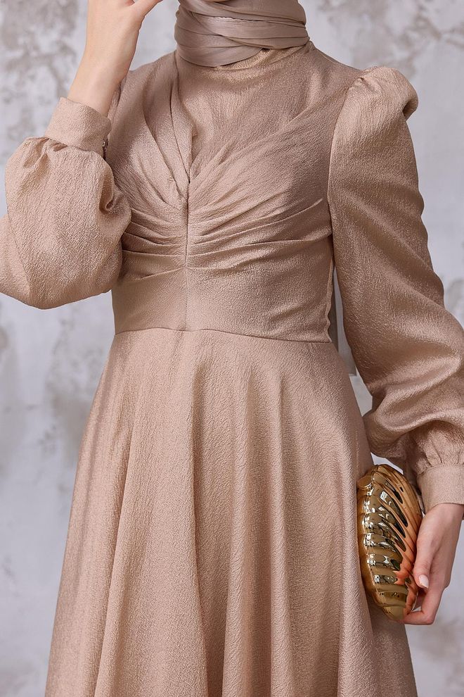 Hulya Keser Beige Elegant A Line Modest Dress Wholesale Clothing 9