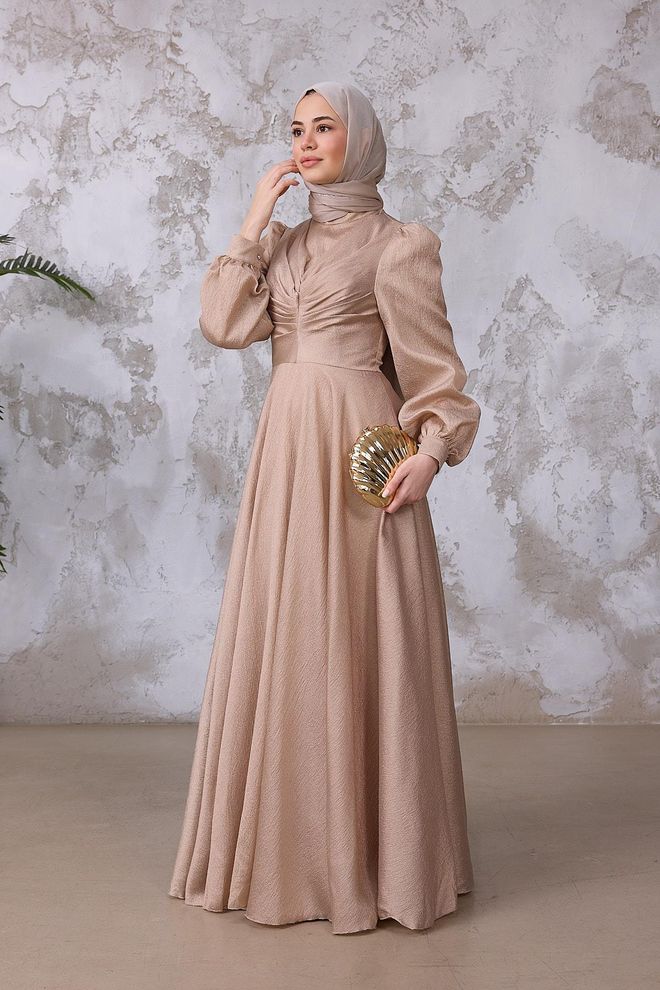 Hulya Keser Beige Elegant A Line Modest Dress Wholesale Clothing Wedding