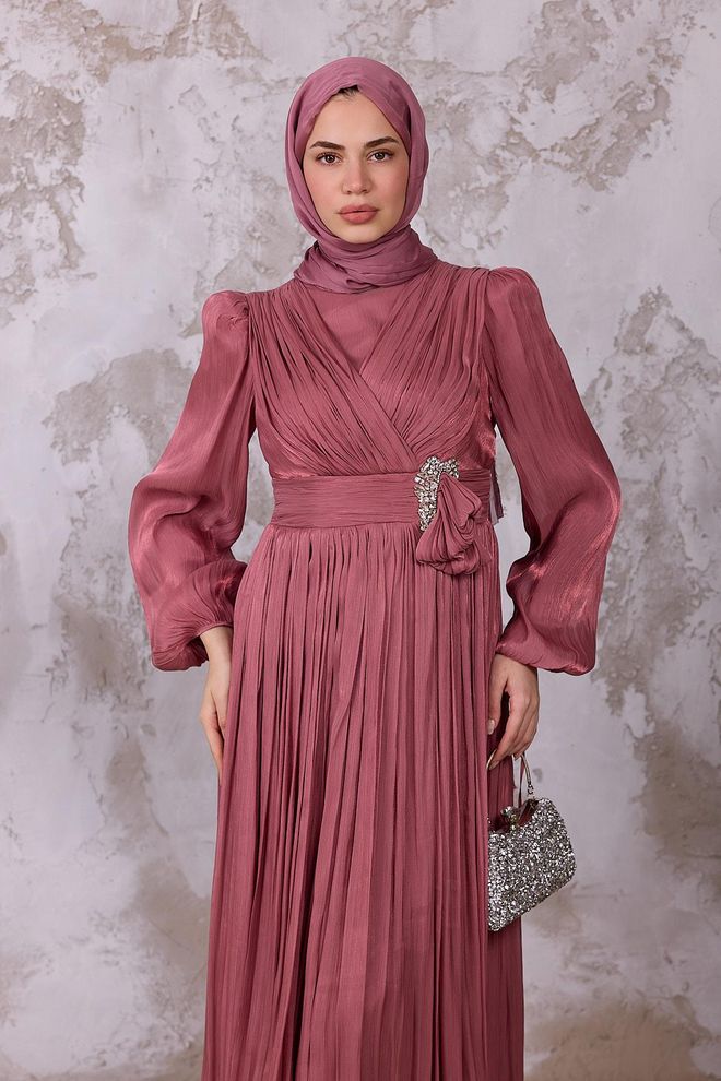 Hulya Keser Pink Elegant Modest A Line Dress Wholesale Clothing 1