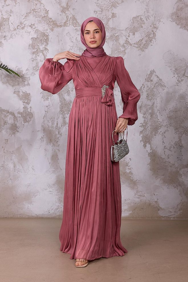 Hulya Keser Vestido Rosa Elegante Y Modesto Corte A Ropa al por mayor Modesto