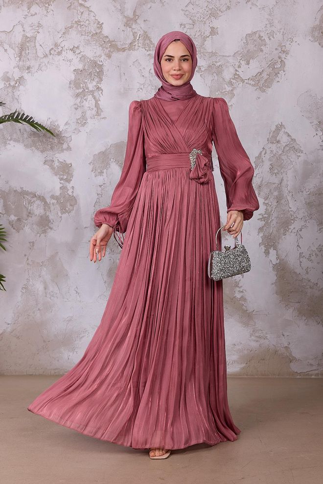 Hulya Keser Pink Elegant Modest A Line Dress Wholesale Clothing 5