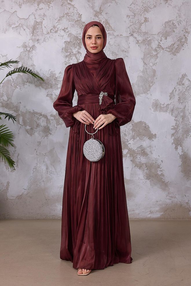 Hulya Keser Claret Red A Linie Modest Elegant Formal Kleid Großhandelskleidung Modest