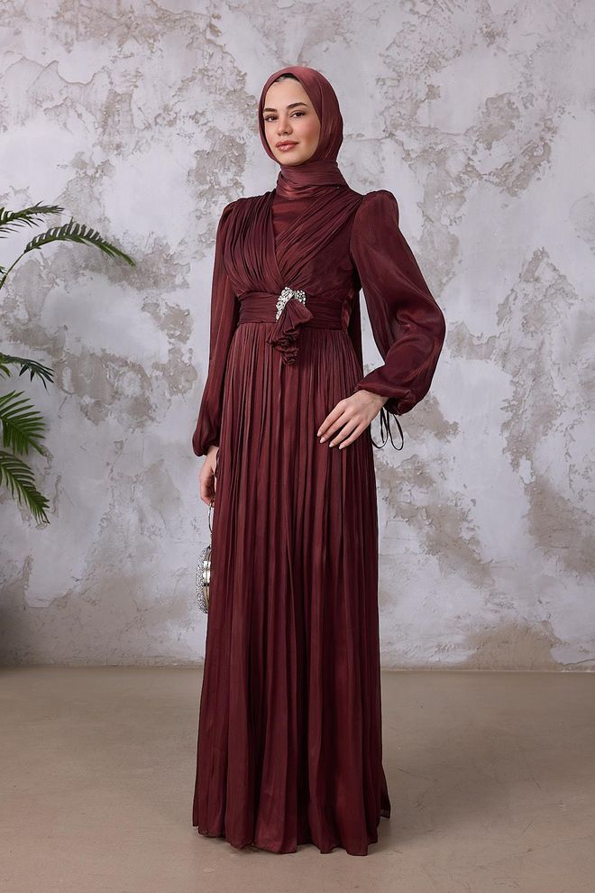 Hulya Keser Claret Red A Line Modest Elegant Formal Dress Wholesale Clothing Formal
