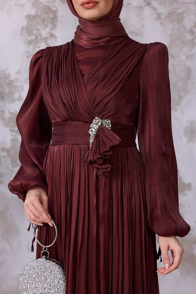 Hulya Keser Claret Red A Line Modest Elegant Formal Dress Wholesale Clothing 5