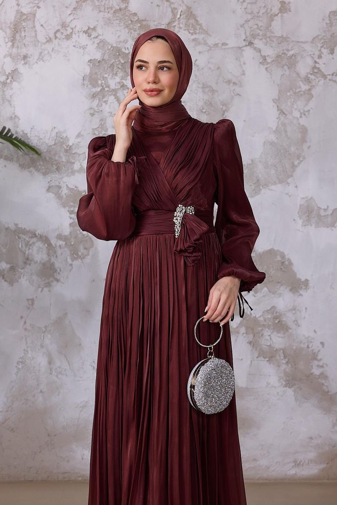 Hulya Keser Claret Red A Line Modest Elegant Formal Dress Wholesale Clothing Fall