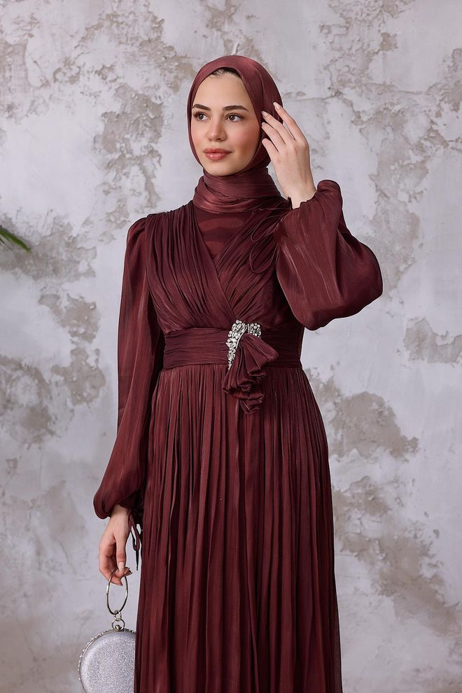 Hulya Keser Claret Red A Line Modest Elegant Formal Dress Wholesale Clothing Work