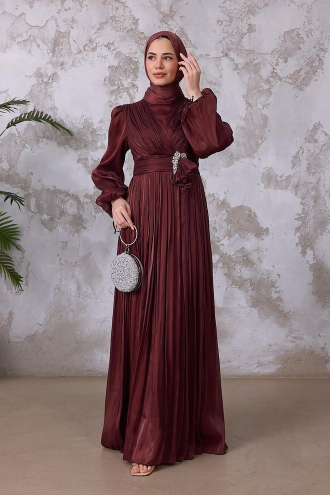 Hulya Keser Claret Red A Line Modest Elegant Formal Dress Wholesale Clothing Christmas
